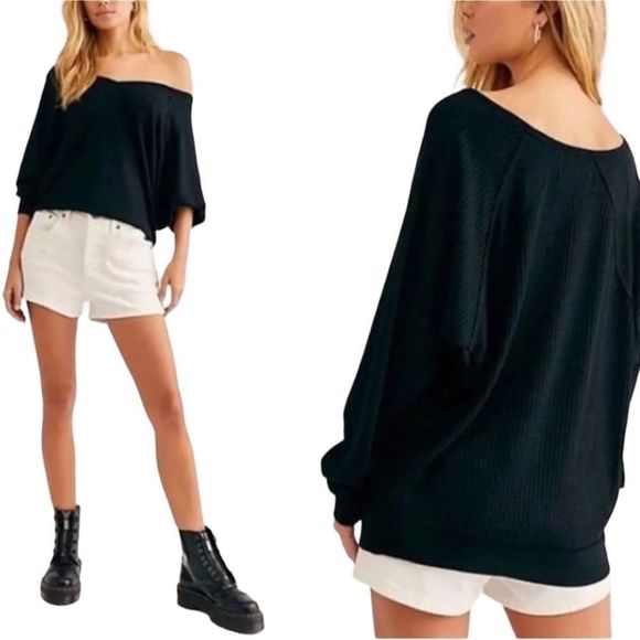 Free People Santa Clara Thermal Knit Top Oversized V Neck Dolman Women’s S,M,L - Picture 1 of 10